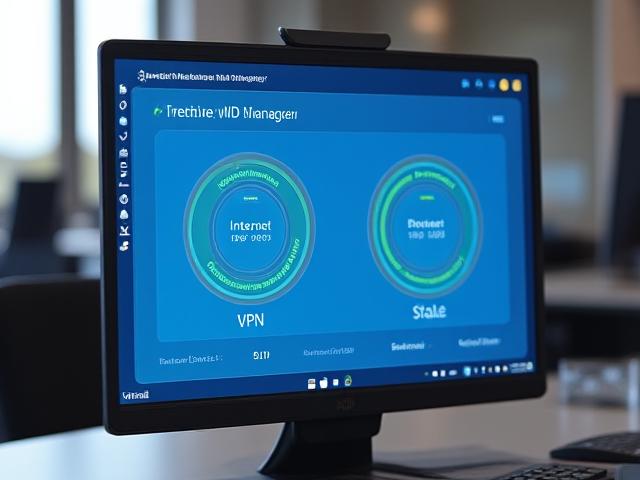A computer screen showing a Tech Liren UI mockup with separate 'Internet Health' and 'VPN Health' status indicators, both showing good connection.